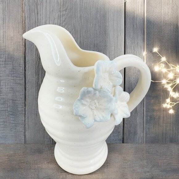 Grasslands Road Ceramic Small Pitcher Creamer With 3D Flowers Carafe Jug - Picture 1 of 12